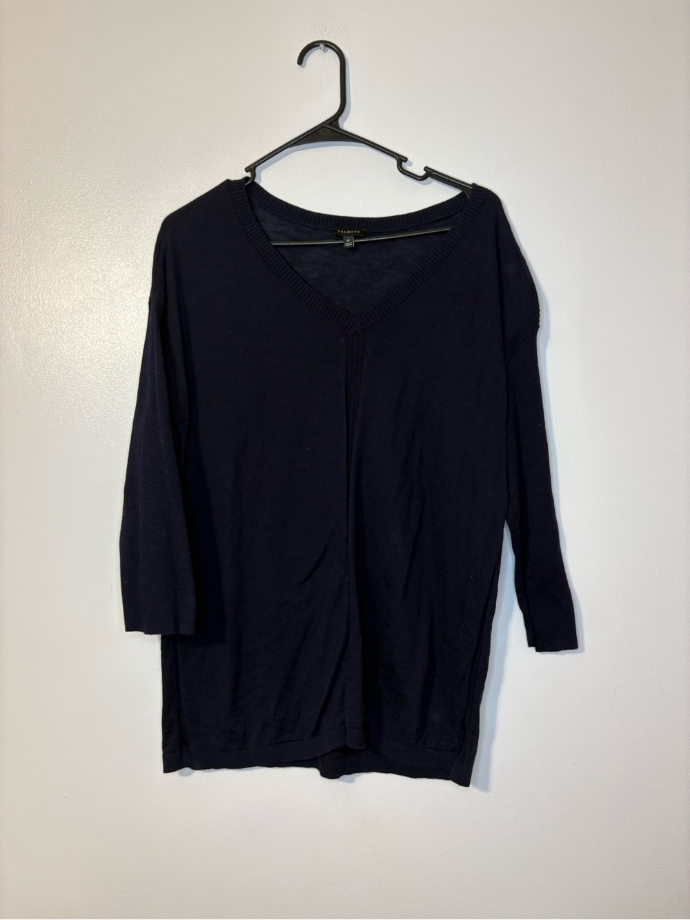 Talbots Black V-Neck 3/4 Sleeve Knit Top
